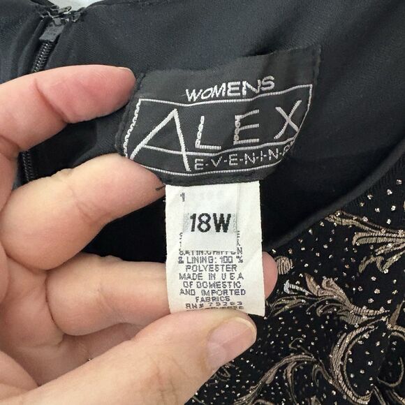 Alex Evenings 18W Empire Waist Sheath Dress Sparkle Black Gold Silver READ - Picture 4 of 12